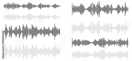 Audio waveform sound signal visualization set. Podcast and Recording sound waves vector illustration.