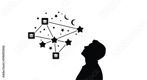 Silhouette of a person looking at stars and constellations