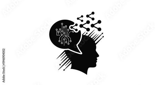 black silhouette of a person's head with a brain full of thoughts and ideas