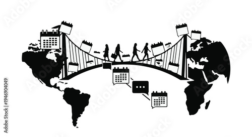 global communication bridge with social media icons