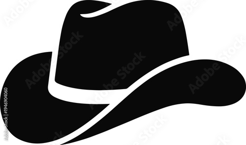 Stylized cowboy hat silhouette isolated on white background, classic western wild west ranch hat vintage cowboy headwear icon