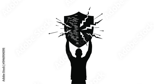 man breaking shield protection security concept