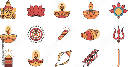 Diwali festival icons and symbols