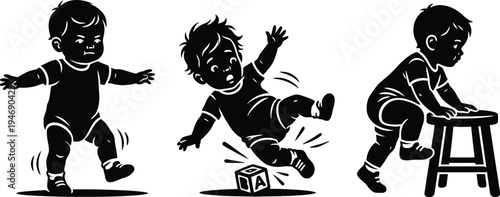 Toddler silhouettes showing various developmental stages and movements