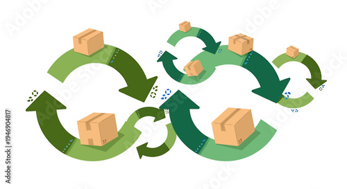 Sustainable Recycling Process with Circular Economy Concept. Vector Illustrations. EPS Editable