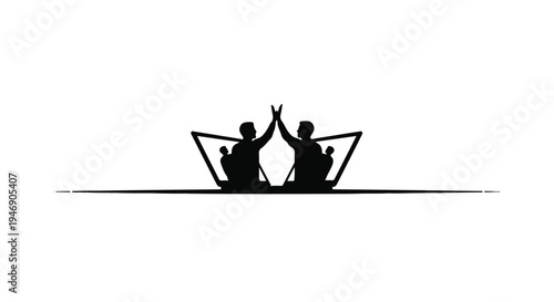 silhouette of two people high fiving in boat