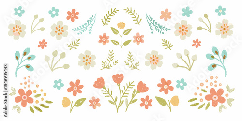 A collection of delicate hand drawn floral illustrations in pastel shades