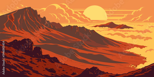 USA, US, U.S, United States - Haleakalā National Park Sunrise Panorama – Volcanic Crater Above the Clouds and Dramatic Landscape in the United States