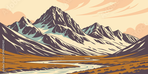 USA, US, U.S, United States - Gates of the Arctic Sunrise Panorama – Untouched Arctic Mountains and Wild Tundra Landscape in the United States