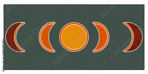 Stylized illustration depicting the five phases of a crescent moon