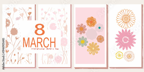 International women s day greeting card with floral patterns and the number eight
