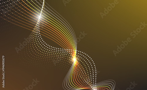 黄金の光とドットラインが交差するラグジュアリーなデジタルウェーブ抽象背景、未来の通信ネットワークやビッグデータの流れを表現したテクノロジーデザイン