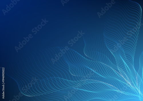 青い光のラインが滑らかに流れる未来的デジタルウェーブ背景、AIやデータ通信ネットワークをイメージしたテクノロジー抽象デザイン素材