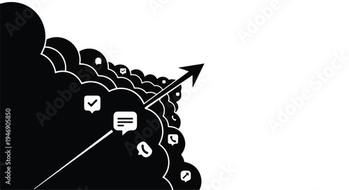 black cloud with white icons and arrow pointing up
