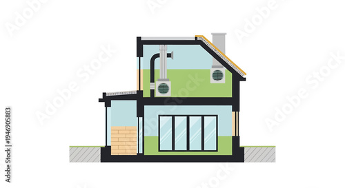 Colorful Modern Two Story House Illustration. Vector Illustrations. EPS Editable