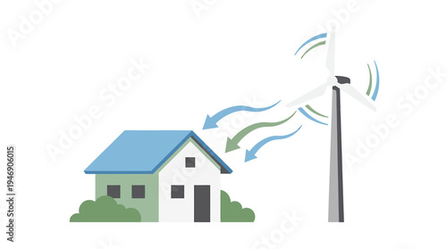 Eco Friendly Home with Wind Energy Turbine Illustration. Vector Illustrations. EPS Editable