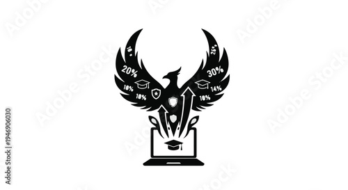 black eagle emerging from laptop with coding symbols