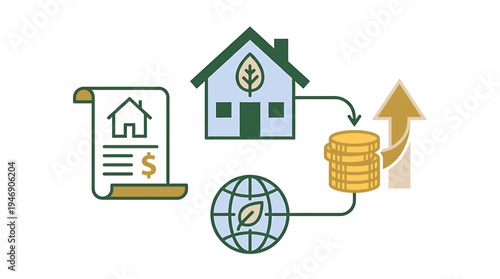 Modern Home Finance Concept with Globe and Documents. Vector Illustrations. EPS Editable