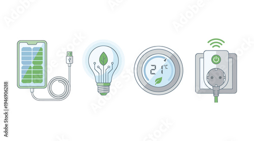 Smart Home Energy Gadgets and Devices Illustration. Vector Illustrations. EPS Editable