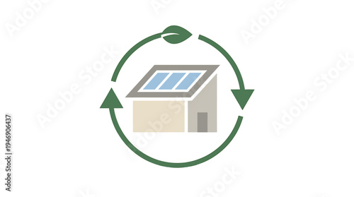 Sustainable Solar Home Energy System With Circular Design. Vector Illustrations. EPS Editable
