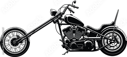 Silhouette chopper motorcycle illustration, custom bike design, vintage V‑twin engine vector, classic cruiser style artwork, biker culture concept – flavector