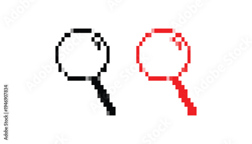 Transparent magnifying glass line icon. set of pixel magnifying glass. search icon, glass, magnification, optics vision, video game style. vector illustration
