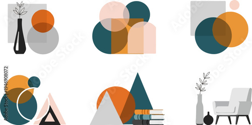 Abstract geometric compositions with minimalist home decor elements