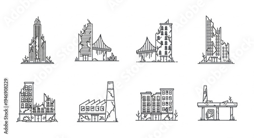 Sketches of Ruined Buildings - Post-Apocalyptic Architectural Concepts.