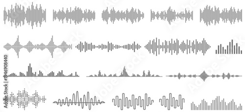 Audio sound wave waveform music pulse equalizer elements collection
