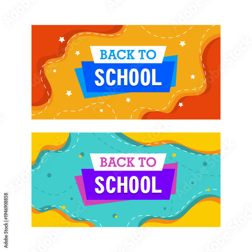 back to school banners with orange and green flat color design