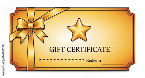 Elegant Gold Gift Certificate with Bow and Star Design.
