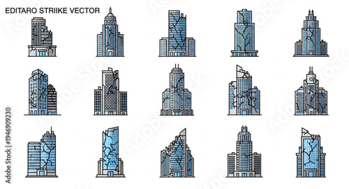 Collection of Pixel Art Style Skyscraper Illustrations.