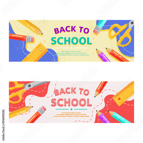 full flat color design back to school banners