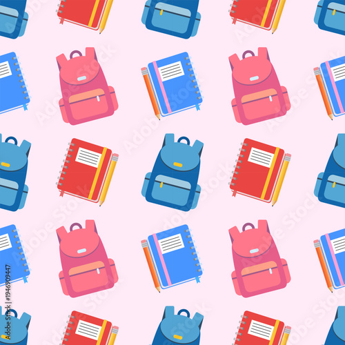school background seamless pattern bag and book