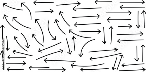 A complex pattern of arrows pointing in various directions on a white background