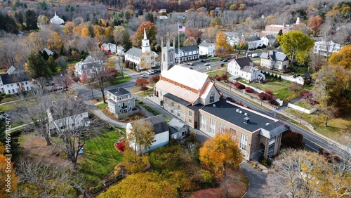 Φωτογραφία Aerial View of Downtown Newtown, CT