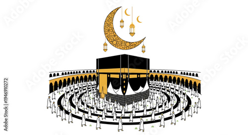Kaaba Mecca Hajj Pilgrimage Islamic Holy Site Celebration. Vector Illustrations. EPS Editable