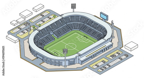 Aerial View of a Football Stadium with Green Field.