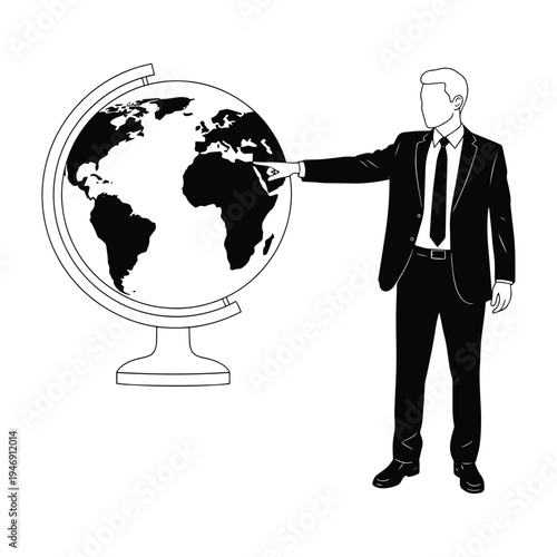 Businessman pointing to a globe in a suit vector