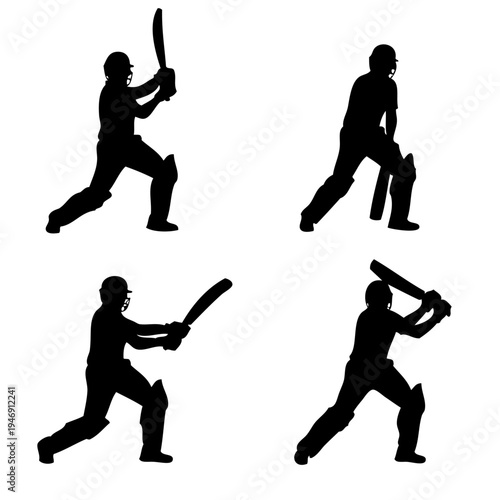 Five silhouettes of baseball players in various batting and fielding positions