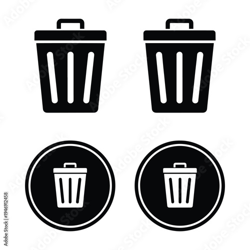Black and white trash can icons on vector