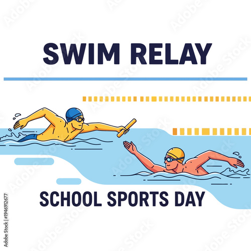 Dynamic Swim Relay Race Depicting School Sports Day Competition Illustrated in Vibrant Colors