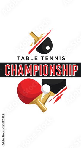 Dynamic Table Tennis Championship Logo Depicting Sport Equipment And Tournament Event Design