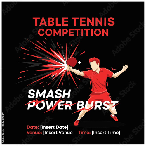 Dynamic Table Tennis Competition Announcement: Power Smash Bursting with Intense Energy and Action