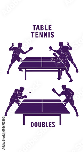 Dynamic Table Tennis Doubles Action Depicted in Vector Illustration for Sports Enthusiasts