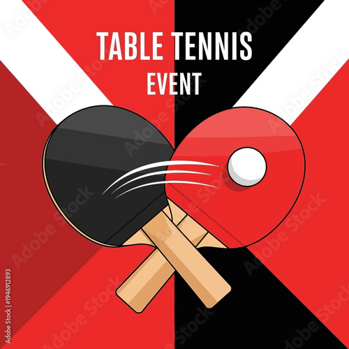 Dynamic Table Tennis Event Graphic Featuring Crossed Paddles and a Ping Pong Ball