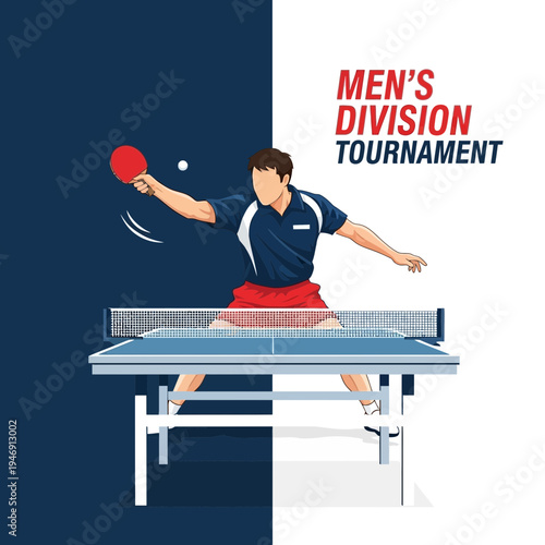 Dynamic Table Tennis Match Depicting Men's Division Tournament with Vivid Color and Energetic Motion