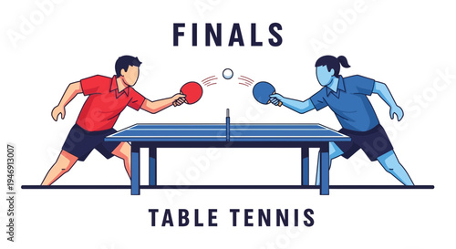 Dynamic Table Tennis Match Depicts Intense Competition and Exciting Finals Tournament Illustration