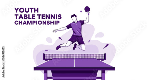 Dynamic Table Tennis Player Jumping During Championship Game Action Graphic