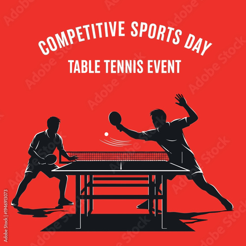 Dynamic Table Tennis Showdown: A Competitive Sports Event Depicting Athletes' Duel